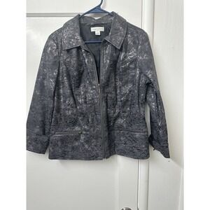 Christopher & Banks Gray Full Zip Collared Jacket Silver Metallic Size Medium